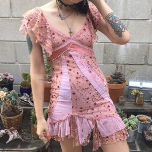 IN SEARCH OF patchwork pink mini ruffle dress